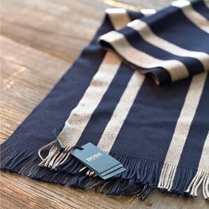 Boss Striped Scarf in Navy and Cream
